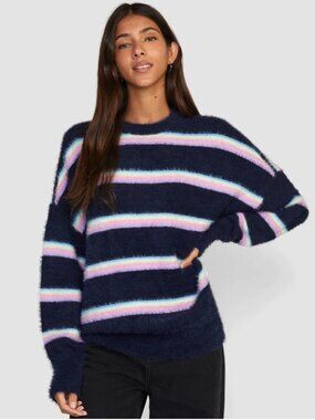 RVCA Women's Navy Stripe Crewneck Sweater